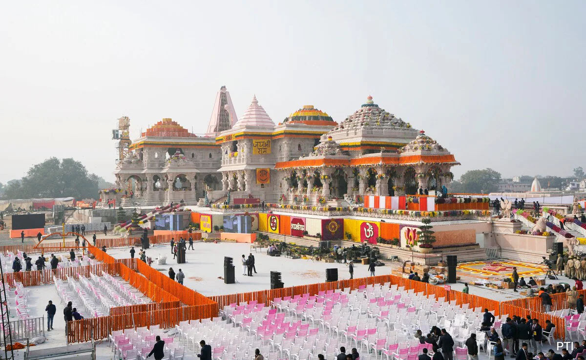 Ram temple decorated with flowers from Pune's Ram Vatika nursery.